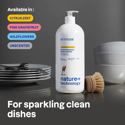 Miniatura 2 de ATTITUDE Jabón para Platos, Verificado por EWG, Líquido para Lavar Platos a Base de Plantas y Vegano, De Origen Natural, Aroma a Ralladura