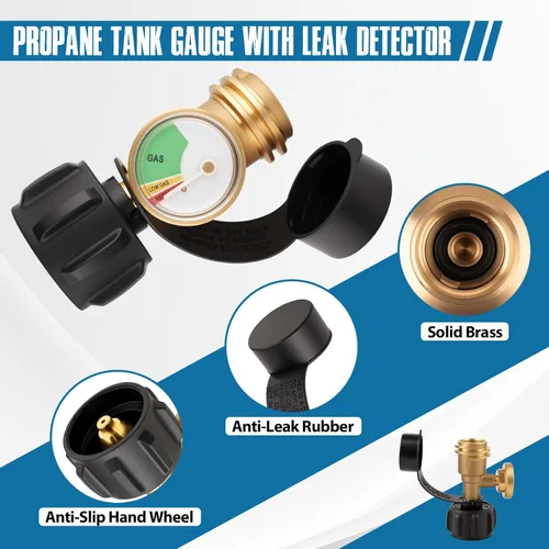 Miniatura 6 de Siziviki Paquete de 2 medidores de tanque de propano con detector de fugas, indicador de nivel universal para tanques de 5 a 40 libras, conector