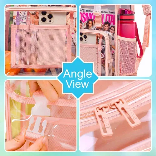 Miniatura 52 de Mochila transparente, aprobada por el estadio, para niñas y niños, mochila transparente de PVC resistente para mujeres y hombres