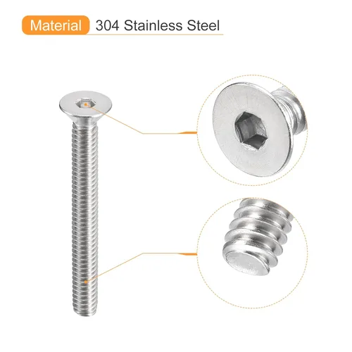 Miniatura 4 de uxcell Tornillos de cabeza avellanada plana de 1/4-20x2-1/4, 5 tornillos de cabeza plana de acero inoxidable 304, rosca completa, pernos avellanados