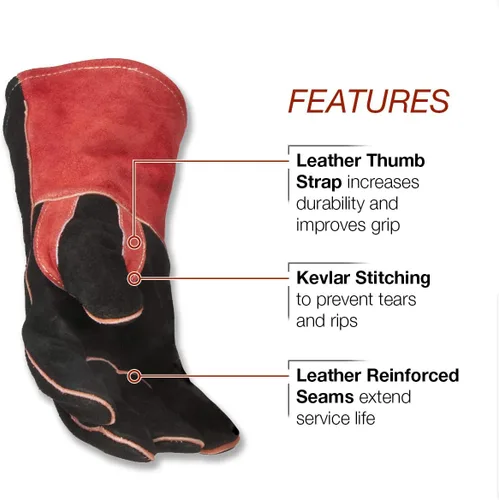 Miniatura 3 de Lincoln Electric - Guantes de soldadura tradicionales MIG/Stick Cuero forrado de 14 pulgadas Costuras de kevlar K2979-ALL, negro, rojo