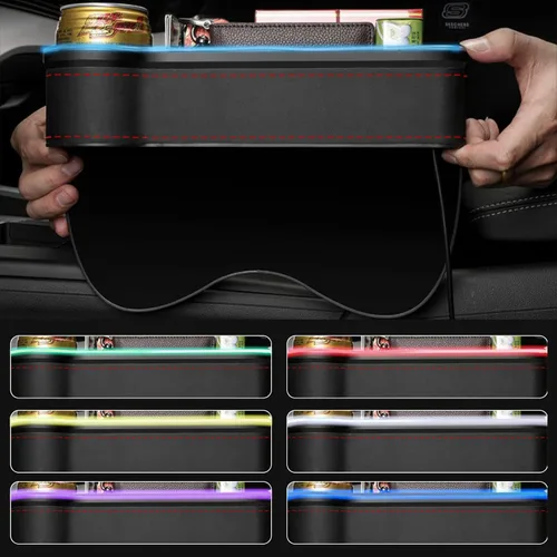 Miniatura 6 de Organizador de espacio para asiento de automóvil, paquete de 2 organizadores multifuncionales para asientos de automóvil, relleno de costuras LED
