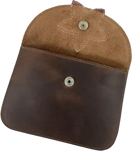 Miniatura 3 de Heather's, Cartera de tarjeta con flor hecha a mano de cuero de grano completo, Bourbon Marrón/Flor Roja, Classic