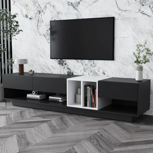 Miniatura 10 de Merax Minimalist 103" Entertainment Wall Unit Set with Overhead Bridge for TVs Up to 75", Modern Large Media Console with Adjustable Shelves, Ample