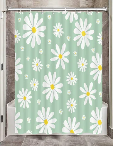 Miniatura 8 de Cortina de ducha con diseño floral de margaritas azules para caravana, remolque, baño, lindo juego de cortinas de ducha de tela estrecha y corta