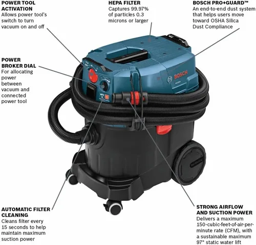 Miniatura 2 de Bosch Aspirador VAC090AH portátil 9 galones extractor de polvo con filtro automático limpio y filtro HEPA