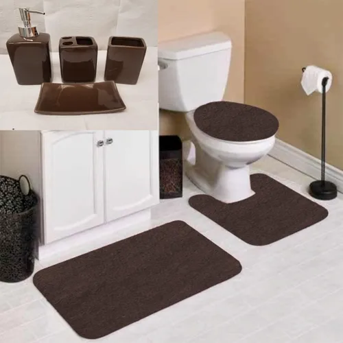 Miniatura 5 de (#6) Juego de baño de 7 piezas con alfombrilla de baño con tapa de inodoro de contorno con alfombras de respaldo de goma con accesorios en varios