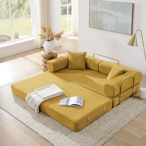 Miniatura 8 de Sofá cama plegable convertible 4 en 1, sofá de 78 pulgadas sin estructura rígida con marco de forma fija, sofá biplaza de pana con cama extraíble