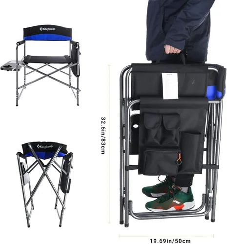 Miniatura 6 de KingCamp silla de director plegable de campamento, silla con asiento acolchado de gran tamaño con mesa y bolsillos laterales, soporta 396 libras
