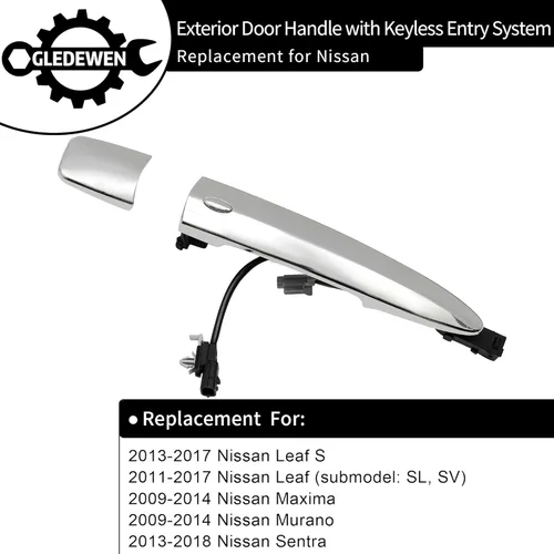 Miniatura 2 de Manija de puerta del conductor cromada, compatible con Nissan Sentra Murano Maxima Leaf 2009-2018, con sensor y sistema de entrada inteligente sin