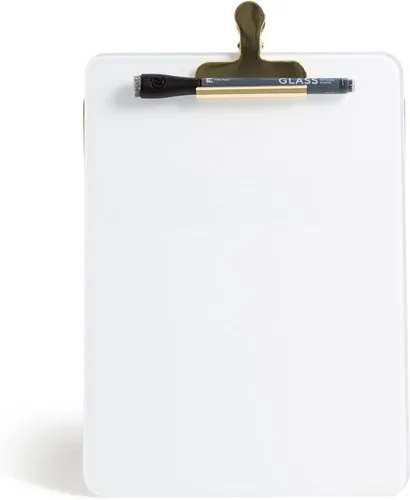 Miniatura 3 de U Brands Caballete de escritorio de cristal de borrado en seco, vidrio templado, soporte de metal dorado, clip extraíble (paquete de 2)