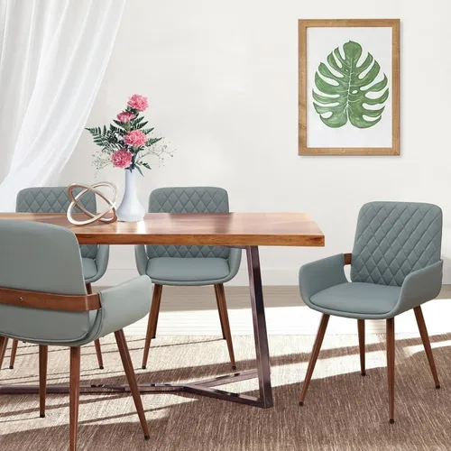Miniatura 11 de LUNLING Sillas de Comedor Modernas de Mediados de Siglo de Cuero Sintético, Sillas con Asiento Tapizado y Patas de Metal, Silla de Cocina de Cuero