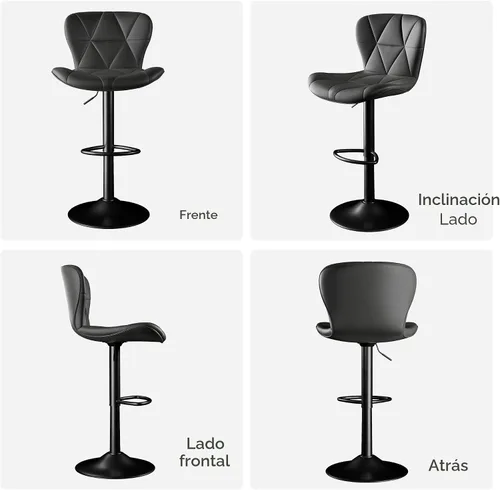 Miniatura 2 de Juego de 2 taburetes de bar, taburetes de bar giratorios ajustables, sillas de bar de piel sintética, altura de encimera tapizada con respaldo alto