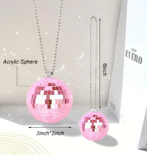 Miniatura 3 de Bola de discoteca rosa, accesorio de coche de bola de discoteca, colgante de espejo retrovisor (rosa)