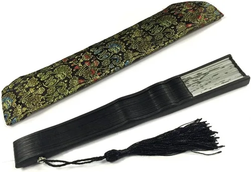 Miniatura 3 de Wrapables® Ventilador plegable de mano de seda con borla y funda protectora, hojas de bambú