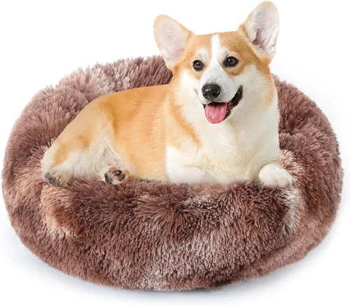 Miniatura 8 de NOYAL Cama Calmante en Forma de Rosquilla para Perros Pequeños a Medianos y Gatos - Cama para Mascotas de Felpa de Piel Sintética Anti-Ansiedad