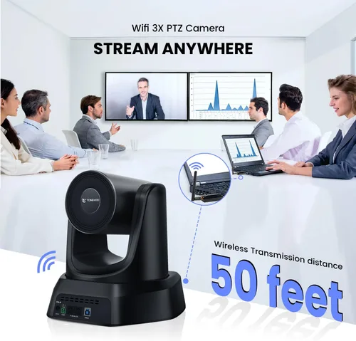 Miniatura 2 de TONGVEO Cámara Web Inalámbrica de 5.8GHz para Sala de Conferencias, Cámara PTZ USB 1080P 60fps de 3X para Transmisión en Vivo de la Iglesia