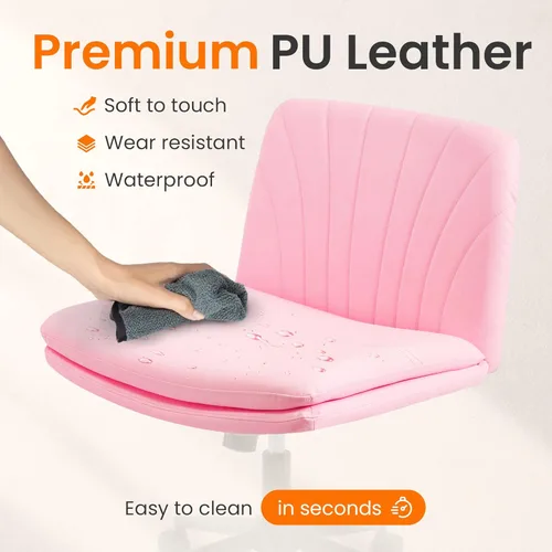 Miniatura 4 de NEO CHAIR Silla cruzada con ruedas, escritorio de tocador sin brazos, silla ancha y cómoda, patas cruzadas, computadora giratoria ajustable