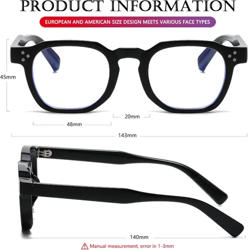 Miniatura 5 de AIEYEZO Lentes retro de luz azul para hombres y mujeres, anteojos cuadrados con marco grueso, gafas de computadora vintage de moda