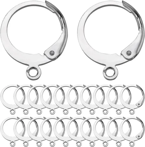 Miniatura 13 de SUNNYCLUE 1 caja de 80 piezas de hallazgos de aretes con cierre de palanca, hallazgos de aretes de aro Huggie, ganchos de oreja con cierre de 1 caja