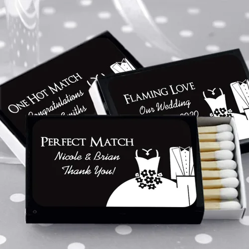 Miniatura 3 de Partidos personalizados para recuerdos de boda, partidos de boda personalizados, diseños de silueta (juego de 50 cajas de cerillas) (caja negra)