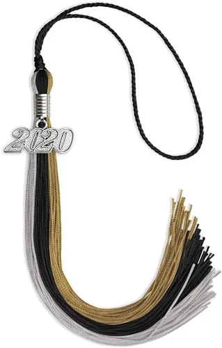 Miniatura 95 de Endea Graduation Borla de triple color con gota de fecha plateada (negro/dorado/granate, 2020)