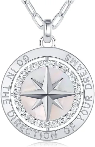LOUISA SECRET Regalos de Graduación para Ella 2025, Collar de Plata de Ley S925 con Brújula y Piedra Natal Colgante para Ella, Joyería de Cumpleaños
