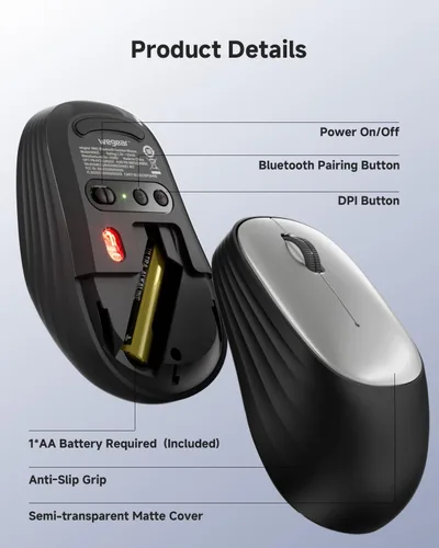 Miniatura 6 de wegear Ratón inalámbrico Bluetooth para laptop, PC, MacBook, Chromebook, seguimiento óptico de 1600 DPI, mouse de diente azul, ratón compacto