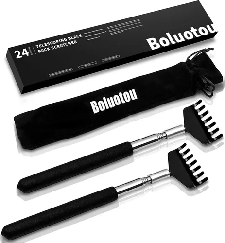 Kuvvfe Paquete de 2 rascadores de espalda extensibles portátiles, rascador de espalda telescópico de acero inoxidable con hermoso embalaje de regalo