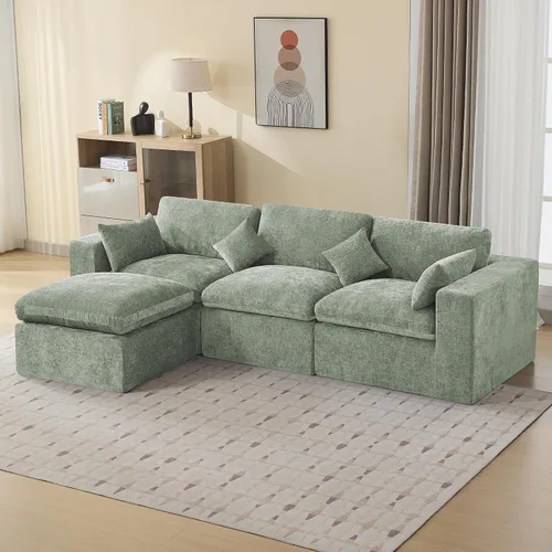 Miniatura 56 de Sofá modular sin hueso de 115 pulgadas, sofá modular modular con otomana, tapizado de gran tamaño, convertible, cómodo sofá de felpilla de 4 plazas