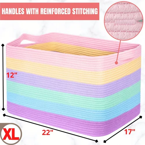 Miniatura 7 de MINTWOOD Design Cesta de almacenamiento rectangular de 22 pulgadas con asas para lavandería, toallas de piscina y zapatos, organizador de juguetes