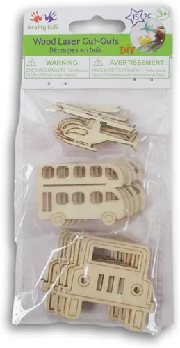 Miniatura 2 de Vehículos de transporte - Formas de madera sin terminar cortadas con láser para manualidades, madera natural, 15 piezas
