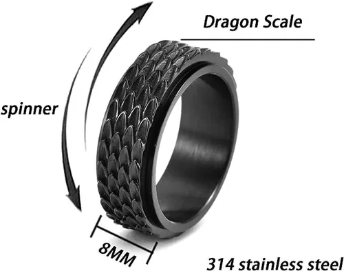 Miniatura 4 de LYTTMAB Stainless Steel Ring for Men, 8MM Masculine Geometric Ring, Cool Spinner Band Ring Fidget Ring Spinner Ring Anxiety Ring