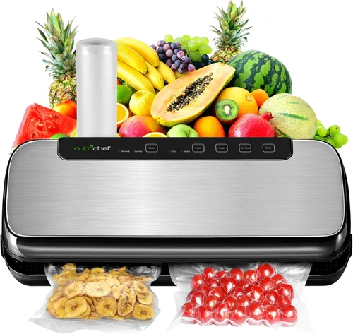 Máquina selladora al vacío de alimentos NutriChef, sistema de sellado de aire automático de acero inoxidable para alimentos secos/húmedos, controles
