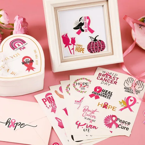 Miniatura 3 de MARFOREVER 200 piezas de calcomanías de conciencia del cáncer de mama, calcomanías de cinta rosa para mujeres y niñas, calcomanías de vinilo