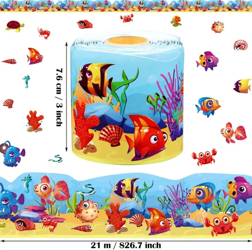 Miniatura 2 de Panelee Borde de animales marinos de 68.9 pies, borde de tablón de anuncios, mariposas, flores, abeja, espacio, inspirador, linda decoración