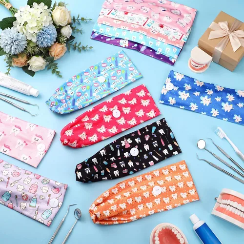 Miniatura 2 de Jexine 20 Pcs Dental Headbands for Women Non Slip Nurse Headbands with Buttons Dental Assistant Accessories Elastic Hair Bands Sweatbands Head Wraps