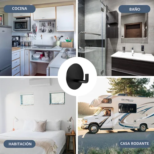 Miniatura 5 de Rise age Ganchos adhesivos resistentes al agua en ganchos de ducha para colgar lufa, toallas, ropa, batas para baño, ganchos de pared adhesivos Negro