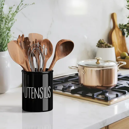 Miniatura 4 de Barnyard Designs Soporte de cerámica para utensilios de cocina de granja para encimera, utensilio decorativo de cocina para encimera, soporte