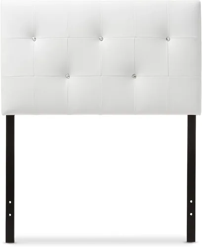 Miniatura 6 de Baxton Studio Dalini cabecera para interiores con botones de cristal de imitación, Vinilo, Blanco