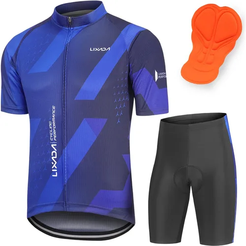 Miniatura 22 de Lixada Camiseta de ciclismo para hombre de manga corta con pantalones cortos acolchados de secado rápido para verano, ropa corta para bicicleta