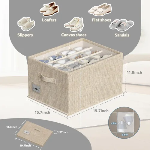 Miniatura 2 de 2 paquetes de organizador de zapatos para armario, se ajusta a 16-32 pares, contenedores de almacenamiento de zapatos de tela, cajas grandes de Beige
