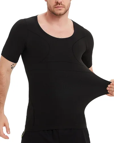 PODFAN Camisa adelgazante para hombre, ginecomastia para hombre, manga corta de compresión, chaleco de Moobs, control de abdomen en el pecho