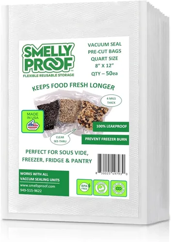 Miniatura 9 de Smelly Proof Bolsas al vacío, fabricadas en EE. UU., 25 bolsas de 8 x 12 pulgadas, bolsas selladoras al vacío de 4 mil sin BPA para alimentos