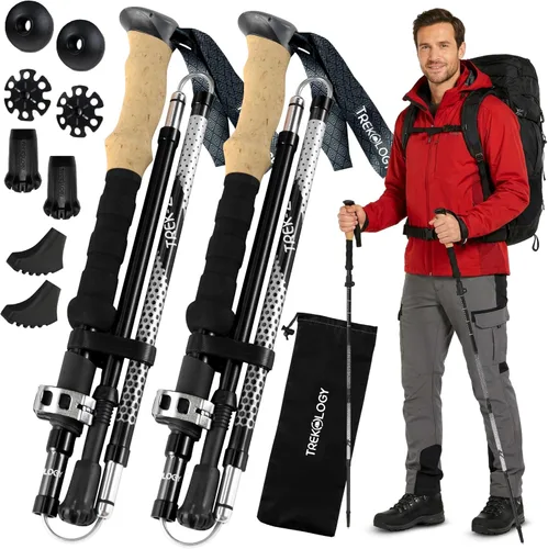 Trekology Trek-Z - Bastones de senderismo y trekking plegables - Soporte de equilibrio para personas mayores, mujeres y hombres, 2 unidades por set