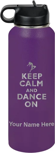 Miniatura 67 de LaserGram Botella de agua personalizada, mantén la calma y baila, acero inoxidable de doble pared aislada al vacío con popote superior, regalo Rosa