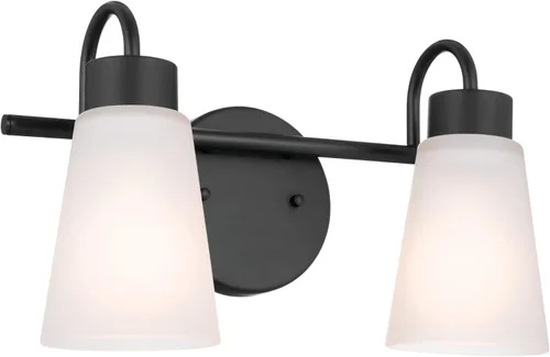 Kichler Erma - Lámpara de tocador de baño de 2 luces con vidrio grabado satinado transparente, lámpara de pared tradicional actualizada en negro,