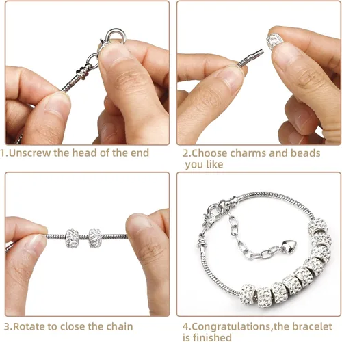 Miniatura 5 de ZYEHXED 20 piezas Cadena de serpiente con dije Pulsera con ayudante de pulsera Cadenas de serpiente ajustables con extensor de cierre de langosta 20