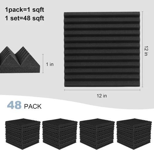 Miniatura 5 de GUERRI Paneles de espuma a prueba de sonido para paredes, paquete de 48 paneles de espuma acústica con autoadhesivos de 12 x 12 x 1 pulgada, paneles