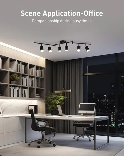 Miniatura 10 de Bojim Kit de Iluminación de Riel de 6 Luces Negras, Modernos Accesorios de Iluminación LED de Riel para Techo, Cabezal de Luz LED Flexiblemente Negro